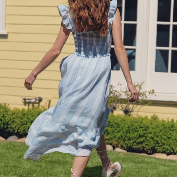 NWT Smocked Striped Flutter Sleeve Maxi Dress - Picture 7 of 9